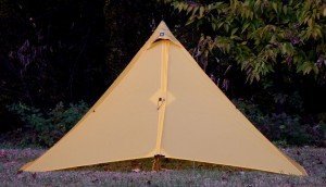 This mid tarp is shaped like a pyramid.